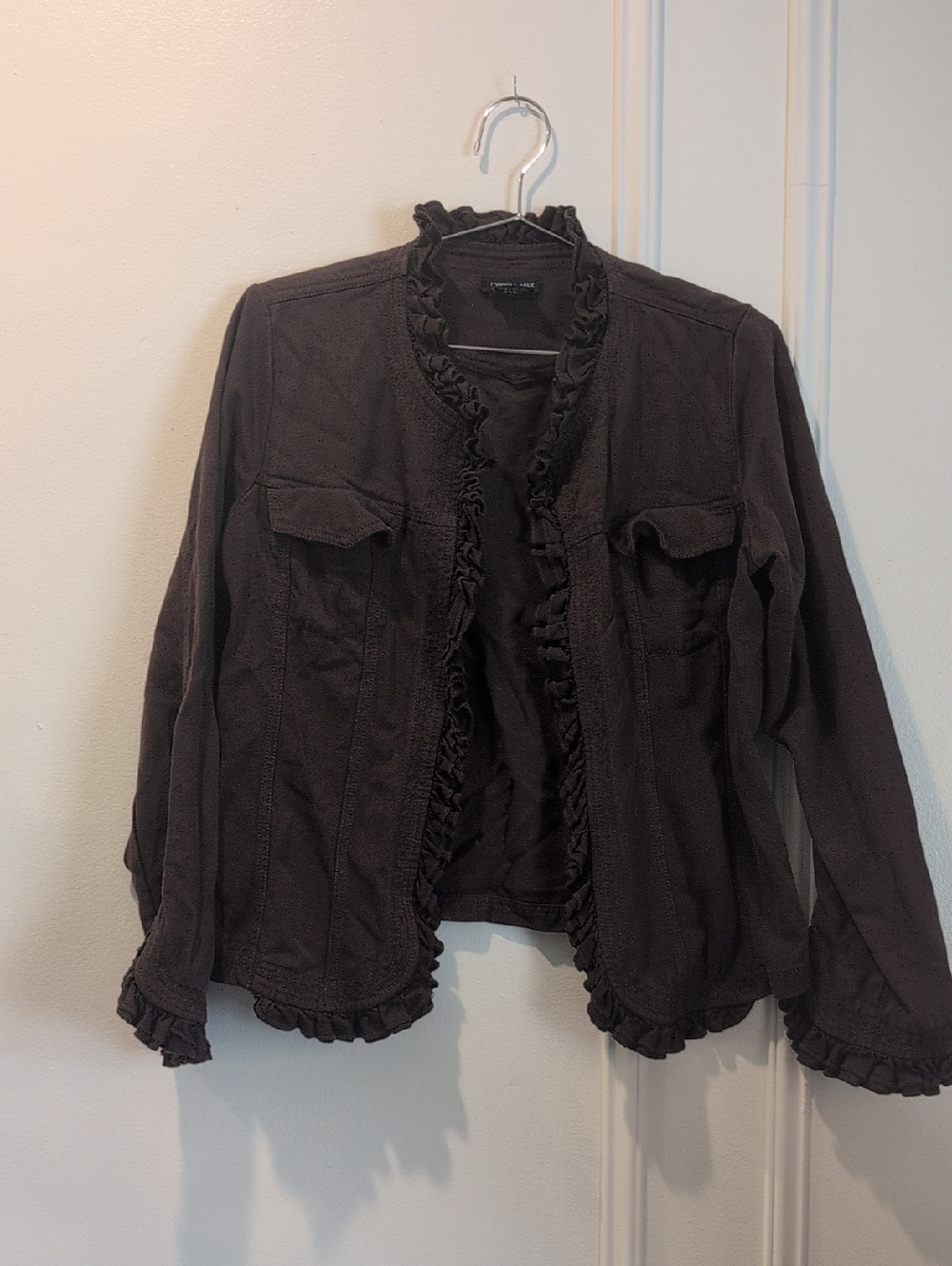 Ruffled Open-Front Jean Jacket